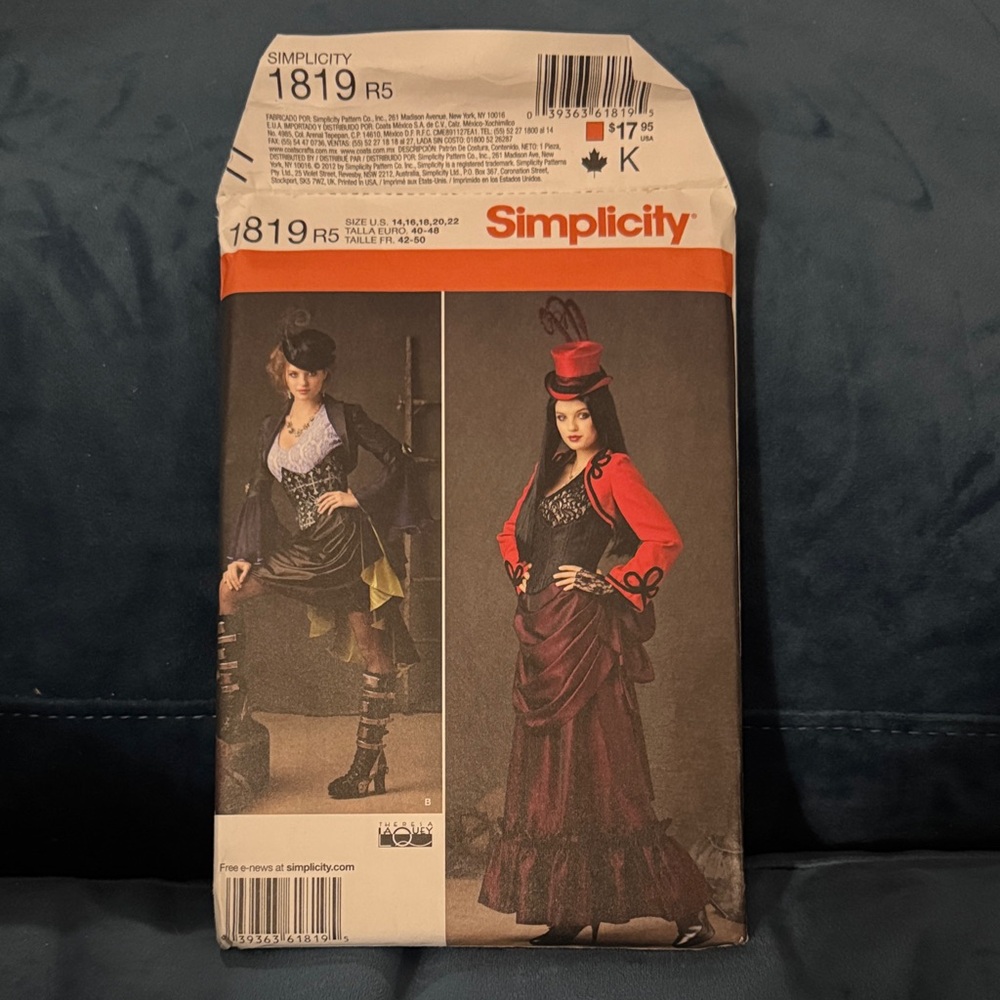 Simplicity 1819 Victorian/Steampunk/Burlesque Costume Pattern UNCUT